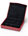 Large Leather Cufflink And Jewellery Box, Red Croc Effect With Black, inside