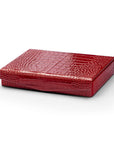 Large Leather Cufflink And Jewellery Box, Red Croc Effect With Black, front