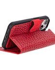 iPhone 15 case in leather with RFID, red croc, foldable design