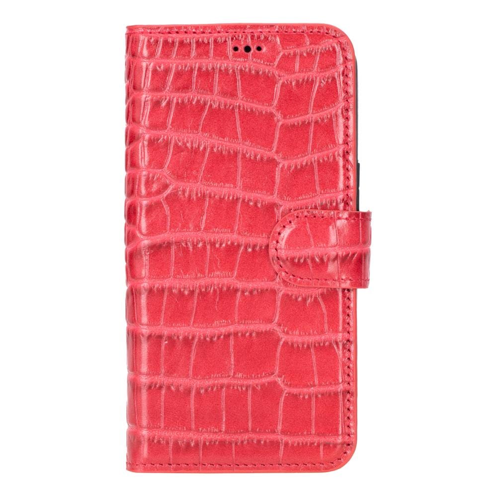 iPhone 15 case in leather with RFID, red croc, front