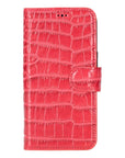 iPhone 15 case in leather with RFID, red croc, front