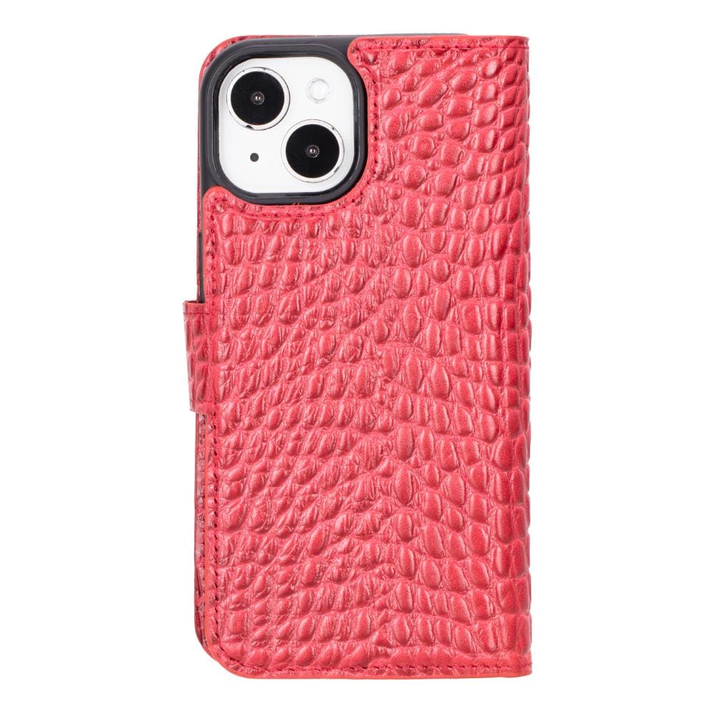 iPhone 15 case in leather with RFID, red croc, back