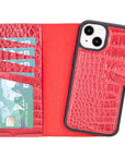 iPhone 15 case in leather with RFID, red croc