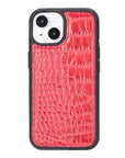 iPhone 15 case in leather with RFID, red croc, back cover