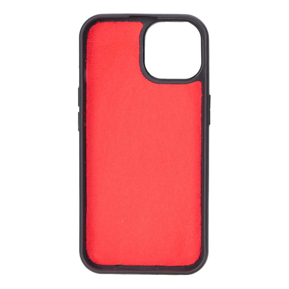 iPhone 15 case in leather with RFID, red croc, inside back cover