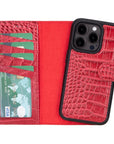 iPhone 15 Pro case in leather with RFID, red croc, open