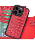 iPhone 15 Pro case in leather with RFID, red croc, with detachable back cover