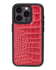 iPhone 15 Pro case in leather with RFID, red croc, back cover