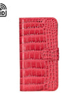 iPhone 15 Pro case in leather with RFID, red croc, front