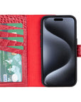 iPhone 15 Pro case in leather with RFID, red croc, inside