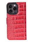 iPhone 15 Pro case in leather with RFID, red croc, back