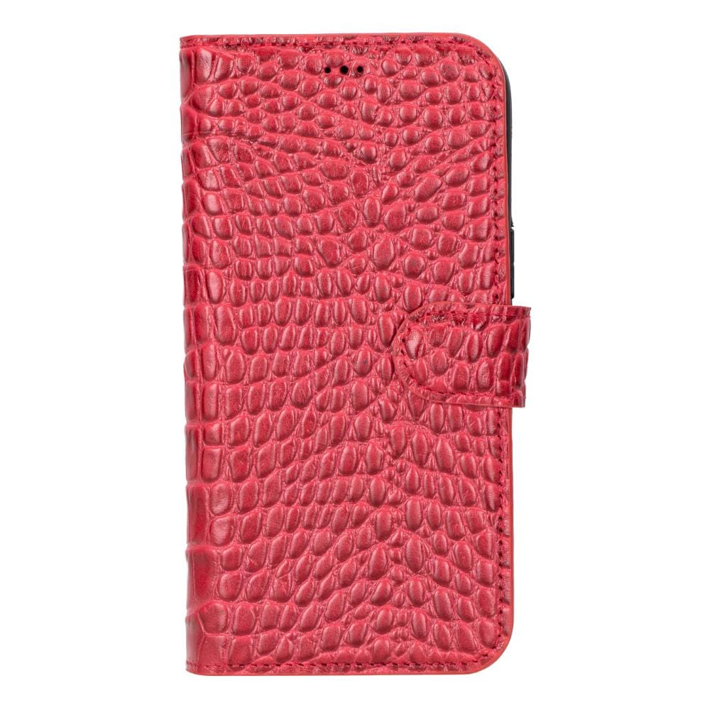 iPhone 15 Pro Max case in leather with RFID, red croc, front