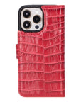 iPhone 15 Pro Max case in leather with RFID, red croc, back