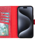 iPhone 15 Pro Max case in leather with RFID, red croc, inside