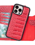 iPhone 15 Pro Max case in leather with RFID, red croc, detachable cradle