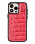 iPhone 15 Pro Max case in leather with RFID, red croc, back cover