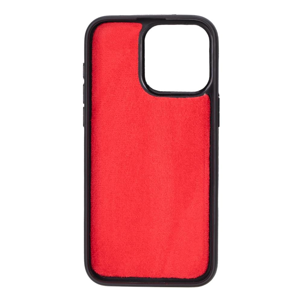 iPhone 15 Pro Max case in leather with RFID, red croc, inside back cover