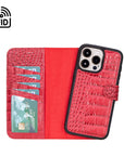 iPhone 15 Pro Max case in leather with RFID, red croc, inside