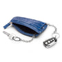 Large leather key case, navy croc, features