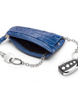 Large leather key case, navy croc, features