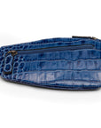 Large leather key case, navy croc, front