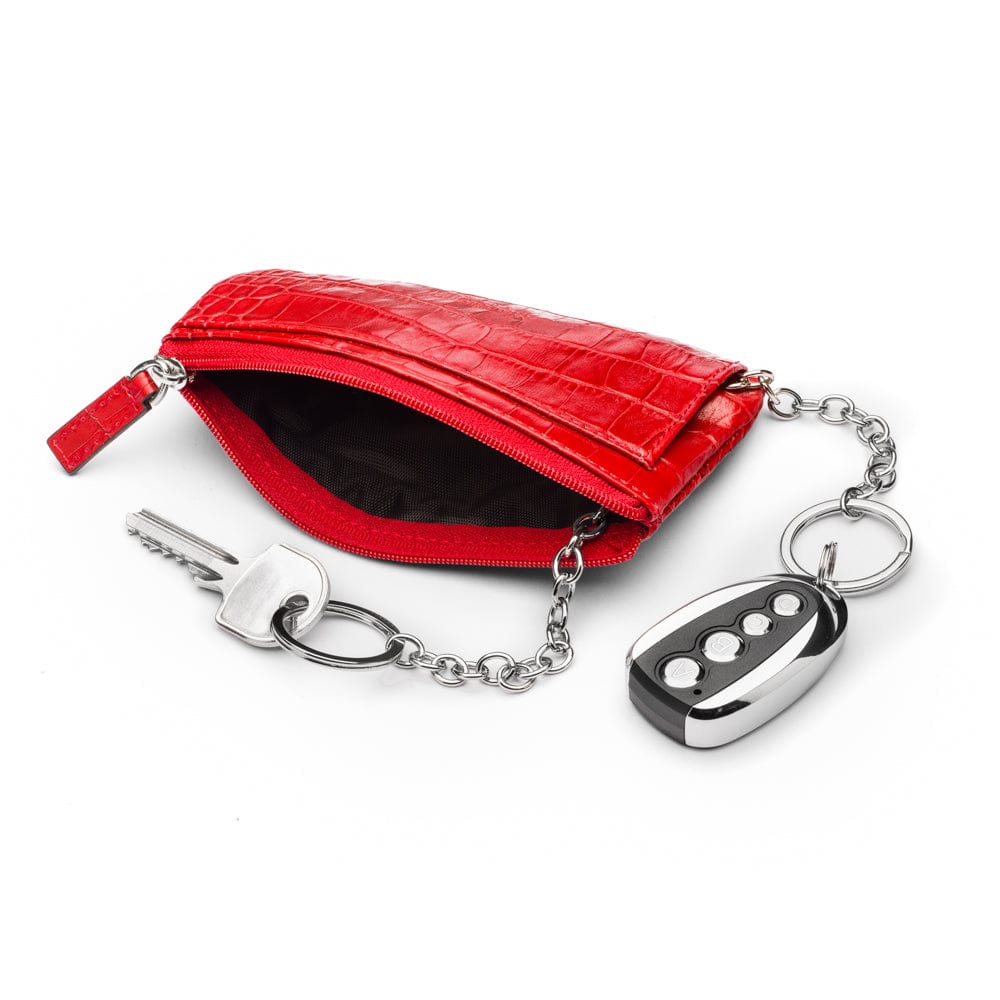Large leather key case, red croc