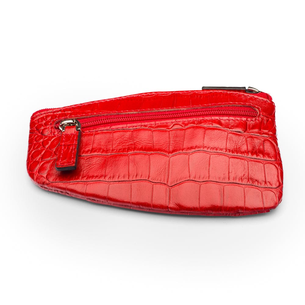 Large leather key case, red croc, front