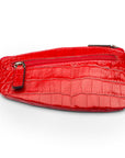 Large leather key case, red croc, front