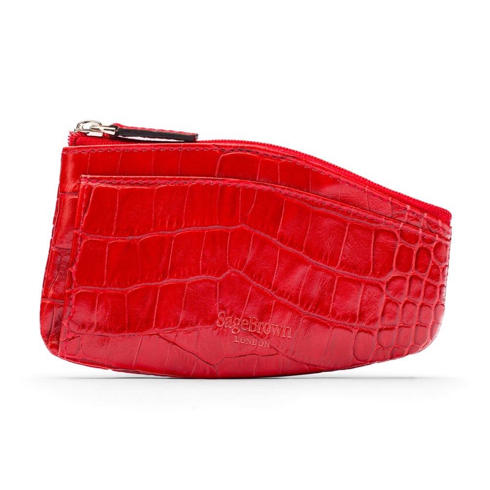 Large leather key case, red croc, back