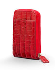 Leather card case with zip, red croc, front view