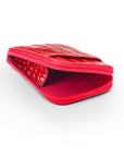 Leather card case with zip, red croc, inside