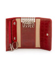 Key wallet with detachable key fob, red croc, inside