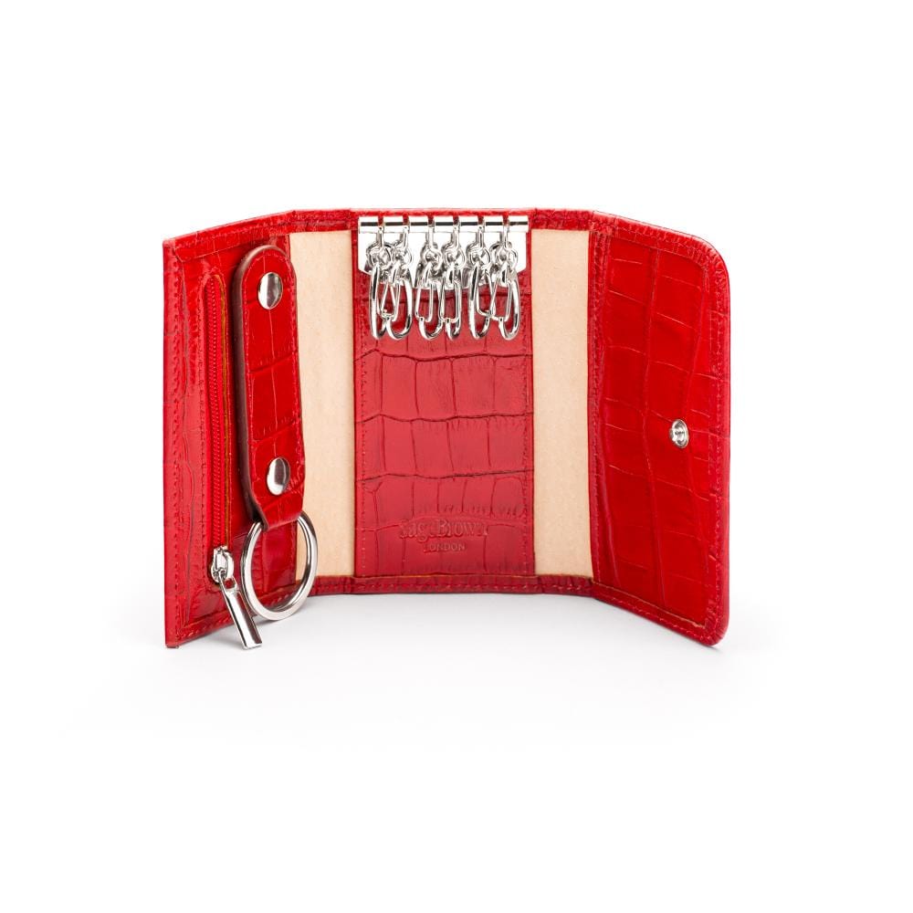 Leather key case, red croc, inside