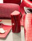 Leather lipstick case, red croc, lifestyle