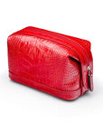 Leather wash bag, red croc, side view