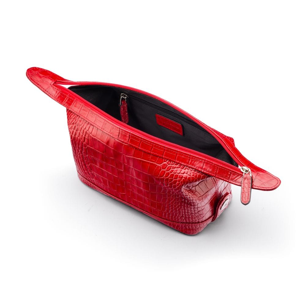 Leather wash bag, red croc, inside