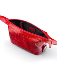 Leather wash bag, red croc, inside