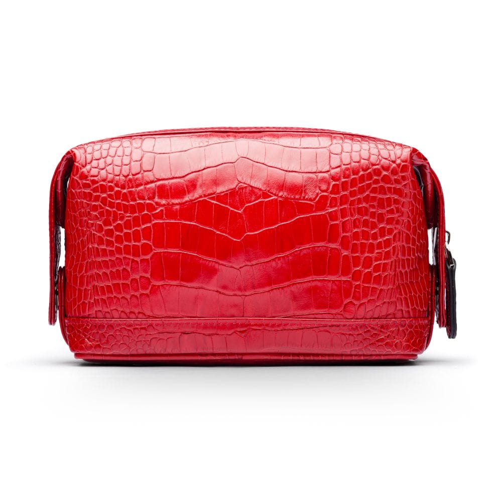 Leather wash bag, red croc, front