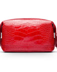 Leather wash bag, red croc, front