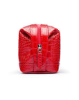 Leather wash bag, red croc, side