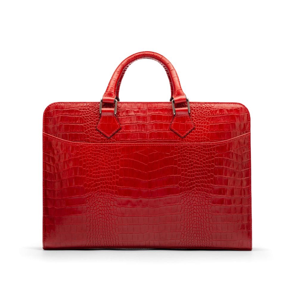 Leather Trinity 13" laptop briefcase, red croc, front