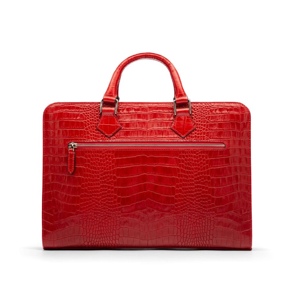 Leather Trinity 13" laptop briefcase, red croc, back