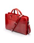 Leather Trinity 13" laptop briefcase, red croc, side