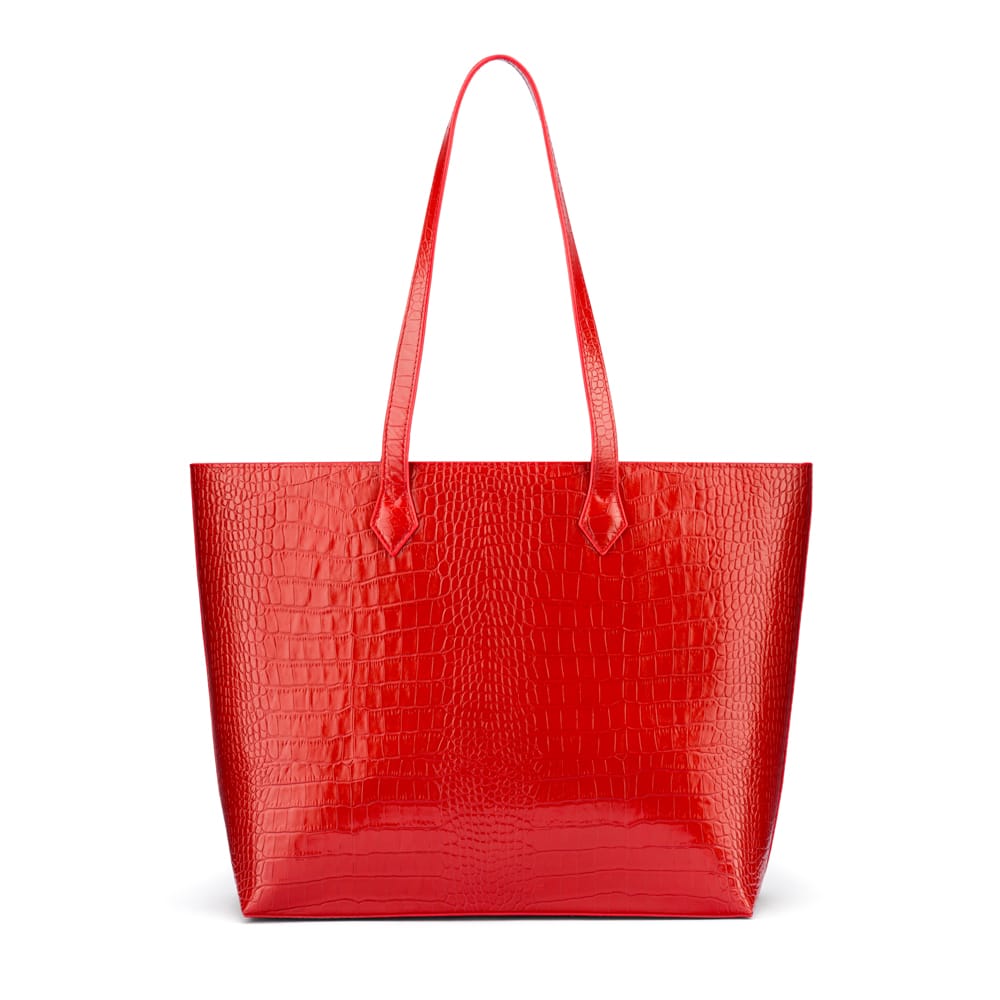 Luxury Leather Tote Bag and Shopper, Red Croc, front