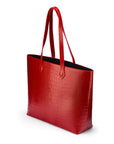 Luxury Leather Tote Bag and Shopper, Red Croc, side view