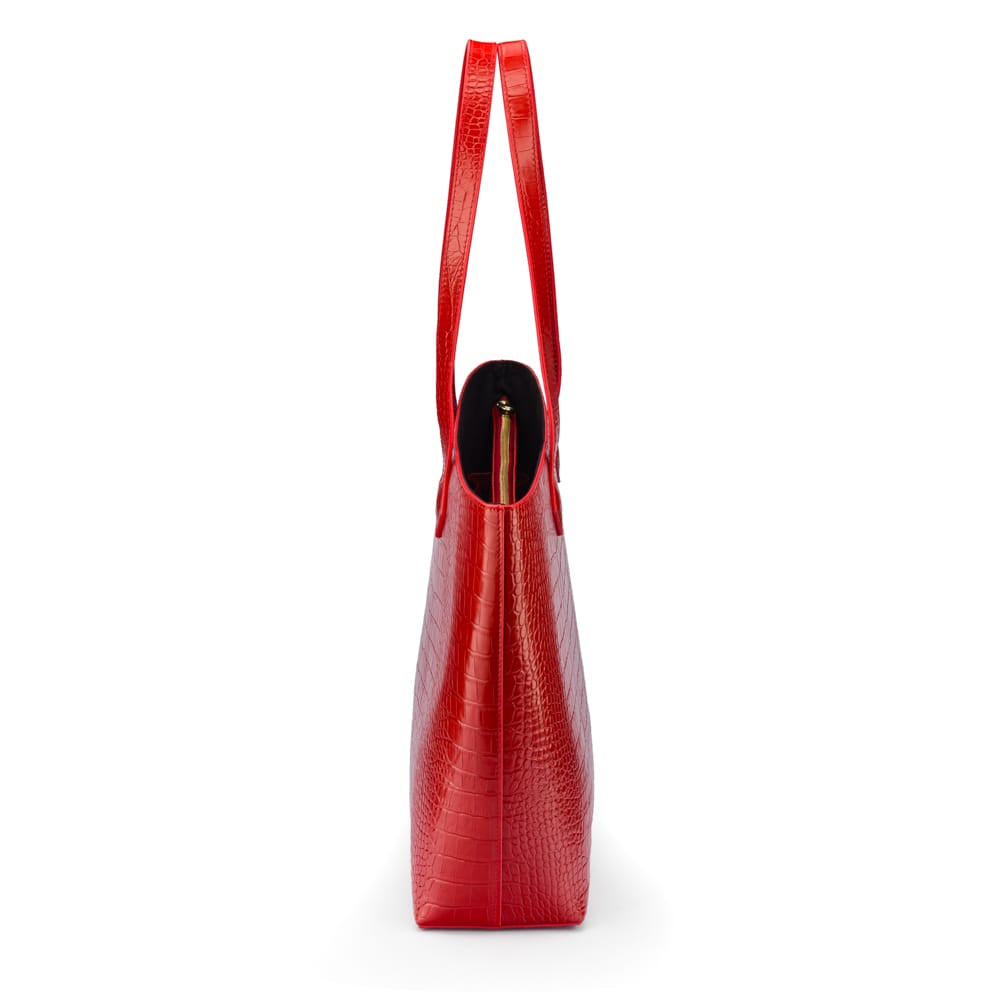 Luxury Leather Tote Bag and Shopper, Red Croc, side