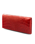 Leather Mayfair concertina purse, red croc, front