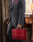 Small leather briefcase, red croc, lifestyle