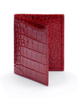 Premium Slim RFID Leather Credit Card Wallet, Red Croc Effect, front