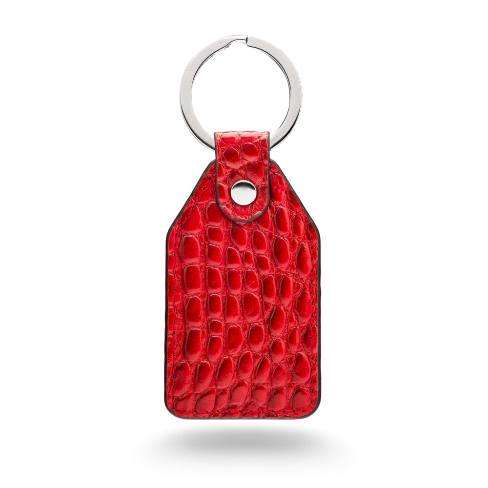 Rectangular leather key fob, red croc, front